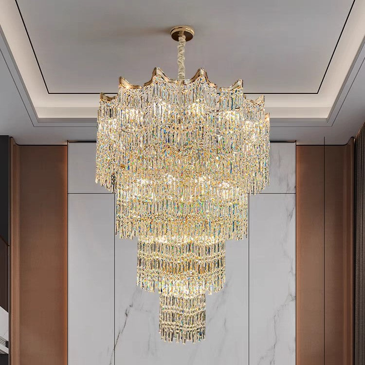 Extra Large Luxury Multi-Tiered Crystal Chandelier in Gold Finish for Foyer / staircase