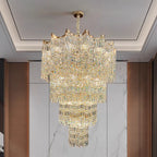 Extra Large Luxury Multi-Tiered Crystal Chandelier in Gold Finish for Foyer / staircase