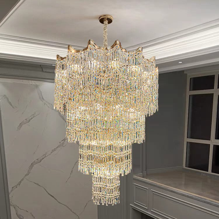 Extra Large Luxury Multi-Tiered Crystal Chandelier in Gold Finish for Foyer / staircase