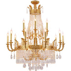 Stunning Oversized Luxury Golden Metal Candle Crystal Tassel Chandelier for High-Ceiling Staircase / entryway