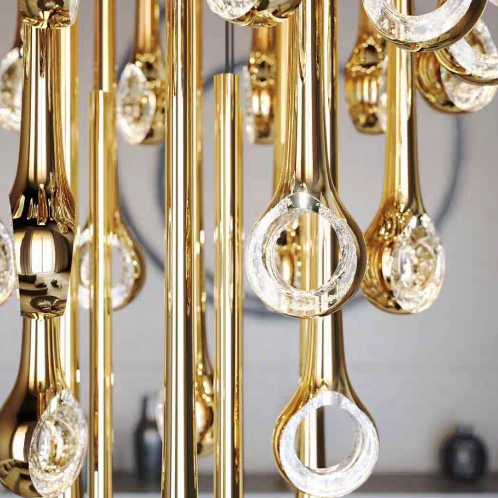 Modern Floating Long Gold Pendant Ceiling Chandelier for Living Room / high-Ceiling
