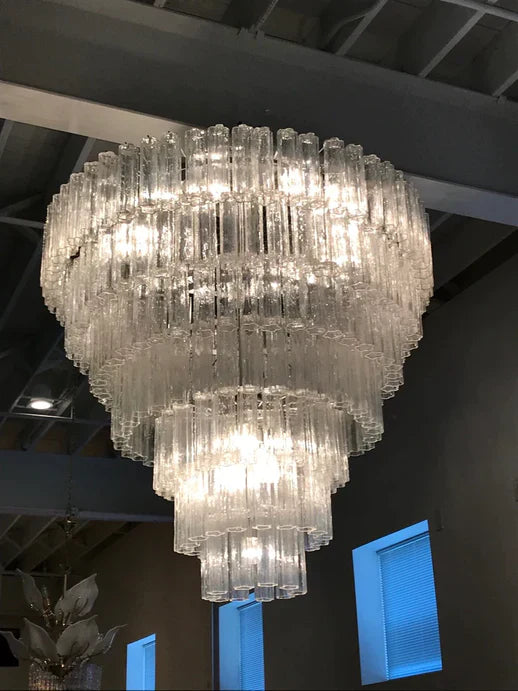 Hand-Blown Glass Tiered Round Chandelier with Metal Finish, 3-4-5-7 Tiers Modern Art Design