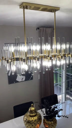 Modern Round Tiered Crystal Chandelier with Gold Finish and Metal Frame