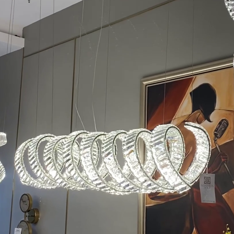 Luxury Stainless Steel Linear Spiral Crystal Chandelier for Dining Room and Kitchen Island
