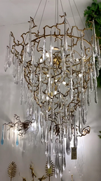 Chic Modern French Branch Copper Crystal Chandelier for Living Room Foyer and Dining Room Lighting