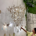 Chic Modern French Branch Copper Crystal Chandelier for Living Room Foyer and Dining Room Lighting