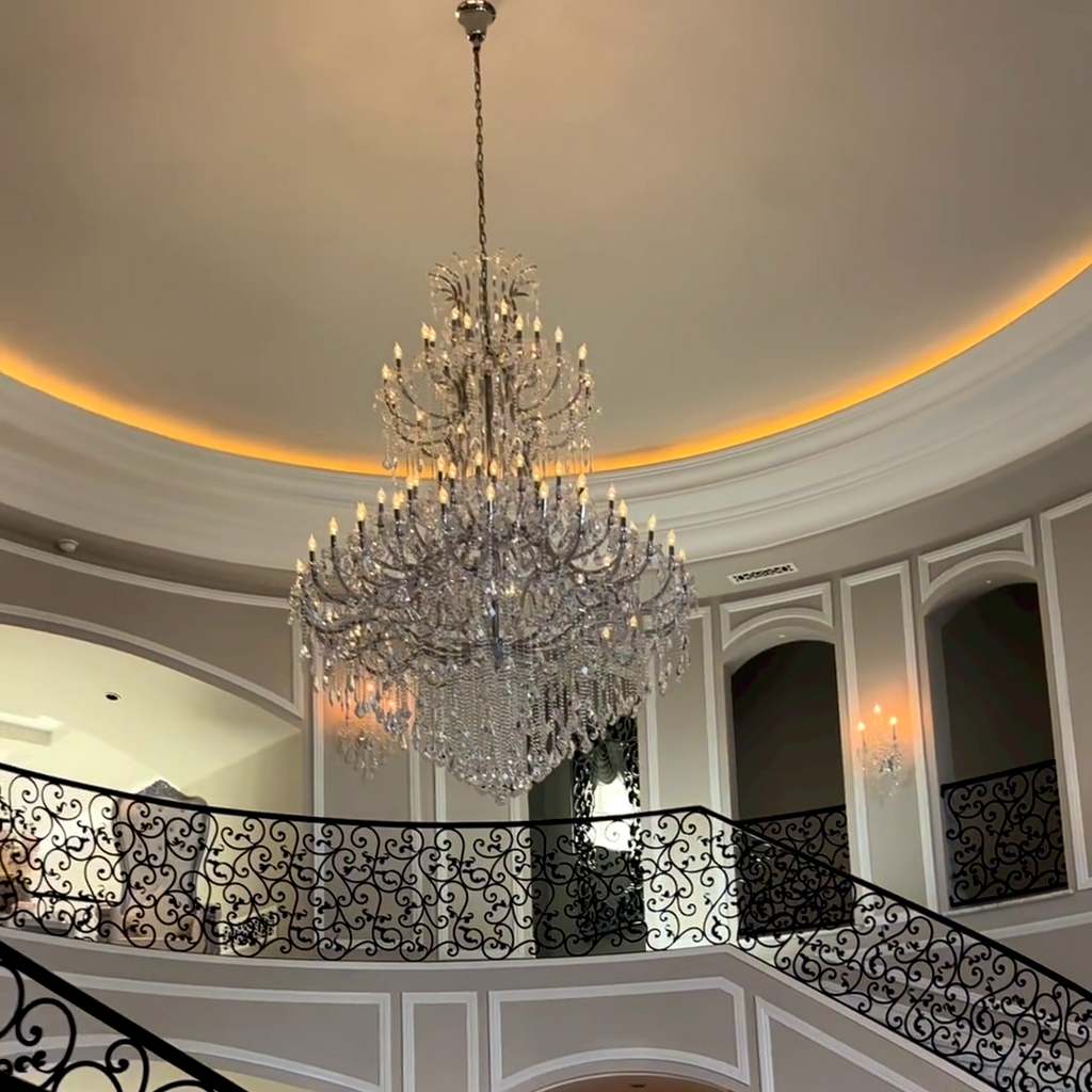 Traditional Candle-Shaped Crystal Chandelier with K9 Crystal Finish for Staircase Foyer Living