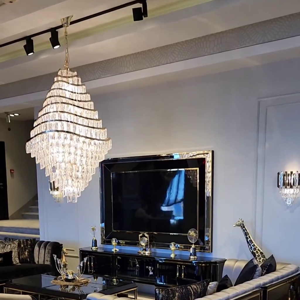 New Luxury Wavy Multi-Tiered Crystal Chandelier for Living Room