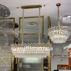 Light Luxury Round / rectangular Clear Crystal Chandelier in Champagne Gold / chrome Finish for Living /