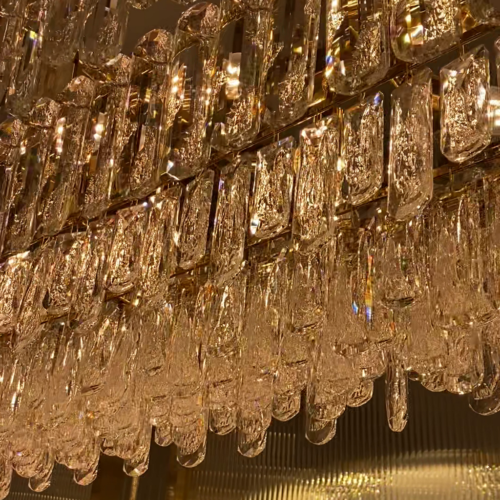 Light Luxury Round / rectangular Clear Crystal Chandelier in Champagne Gold / chrome Finish for Living /