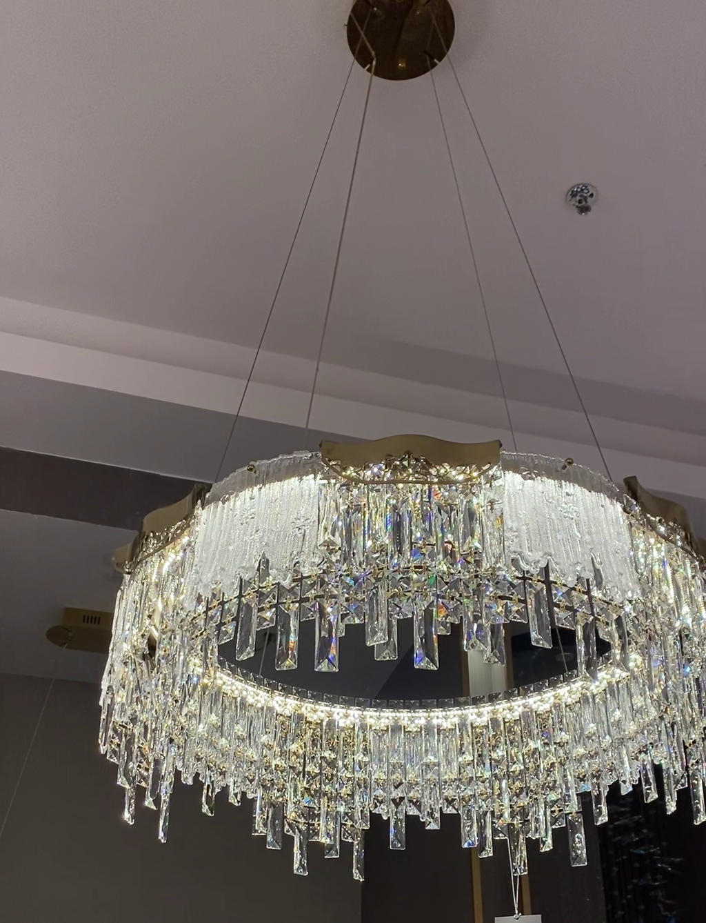 Modern Light Luxury 1 / 2-Tier Round / rectangular Crystal Chandelier in Champagne Gold Finish for Living Room