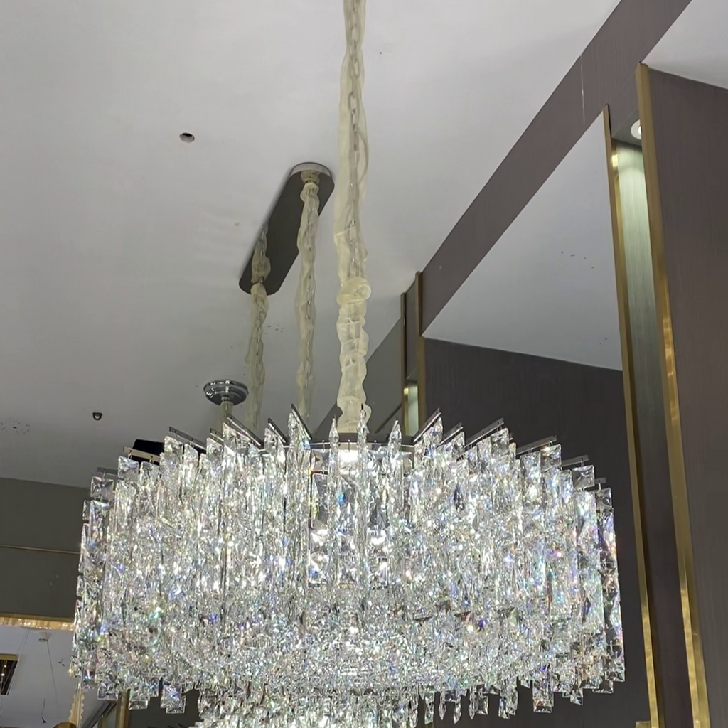 Modern Luxury Round / rectangle Ice Crystal Chandelier in Chrome Finish for Living / dining Room / bedroom