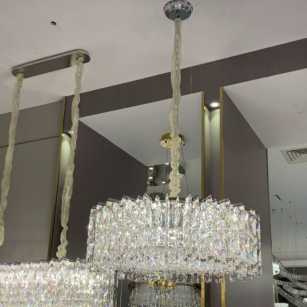Modern Luxury Round / rectangle Ice Crystal Chandelier in Chrome Finish for Living / dining Room / bedroom
