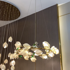 Luxury Ceramic Magnolia Ginkgo Chandelier with Crystal and Brass Finish for Bedroom Living Room Dining Room