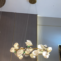 Luxury Ceramic Magnolia Ginkgo Chandelier with Crystal and Brass Finish for Bedroom Living Room Dining Room