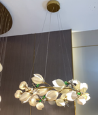 Luxury Ceramic Magnolia Ginkgo Chandelier with Crystal and Brass Finish for Bedroom Living Room Dining Room