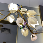 Luxury Ceramic Magnolia Ginkgo Chandelier with Crystal and Brass Finish for Bedroom Living Room Dining Room