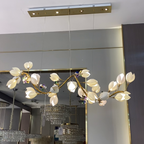 Luxury Ceramic Magnolia Ginkgo Chandelier with Crystal and Brass Finish for Bedroom Living Room Dining Room