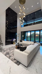 Modern Luxury Alabaster Chandelier with Golden Brass Frame, Organic Floating Design