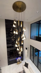 Modern Luxury Alabaster Chandelier with Golden Brass Frame, Organic Floating Design