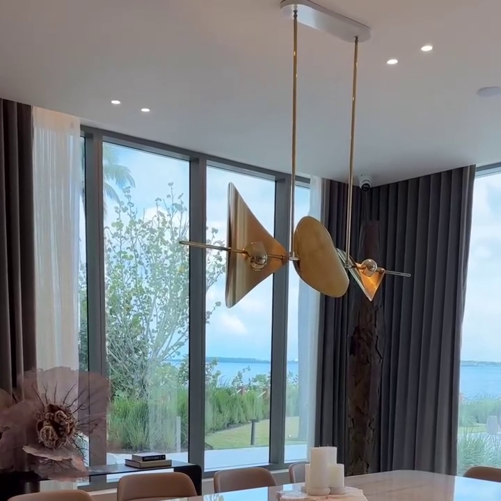 Minimalist Linear Brass Chandelier with High-Quality Finish for Dining Room and Kitchen Island
