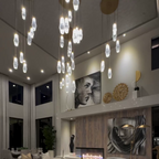 Modern Artisan Crafted Geometric Optic Glass Pendant Light with Metal Finish for Staircase, Foyer, Entryway