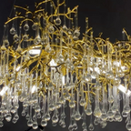 Luxury Gold Finish Linear Raindrop Chandelier with K9 Crystal for Dining Room and Kitchen Island