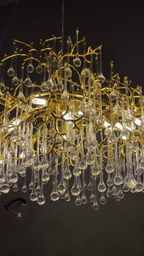 Luxury Gold Finish Linear Raindrop Chandelier with K9 Crystal for Dining Room and Kitchen Island