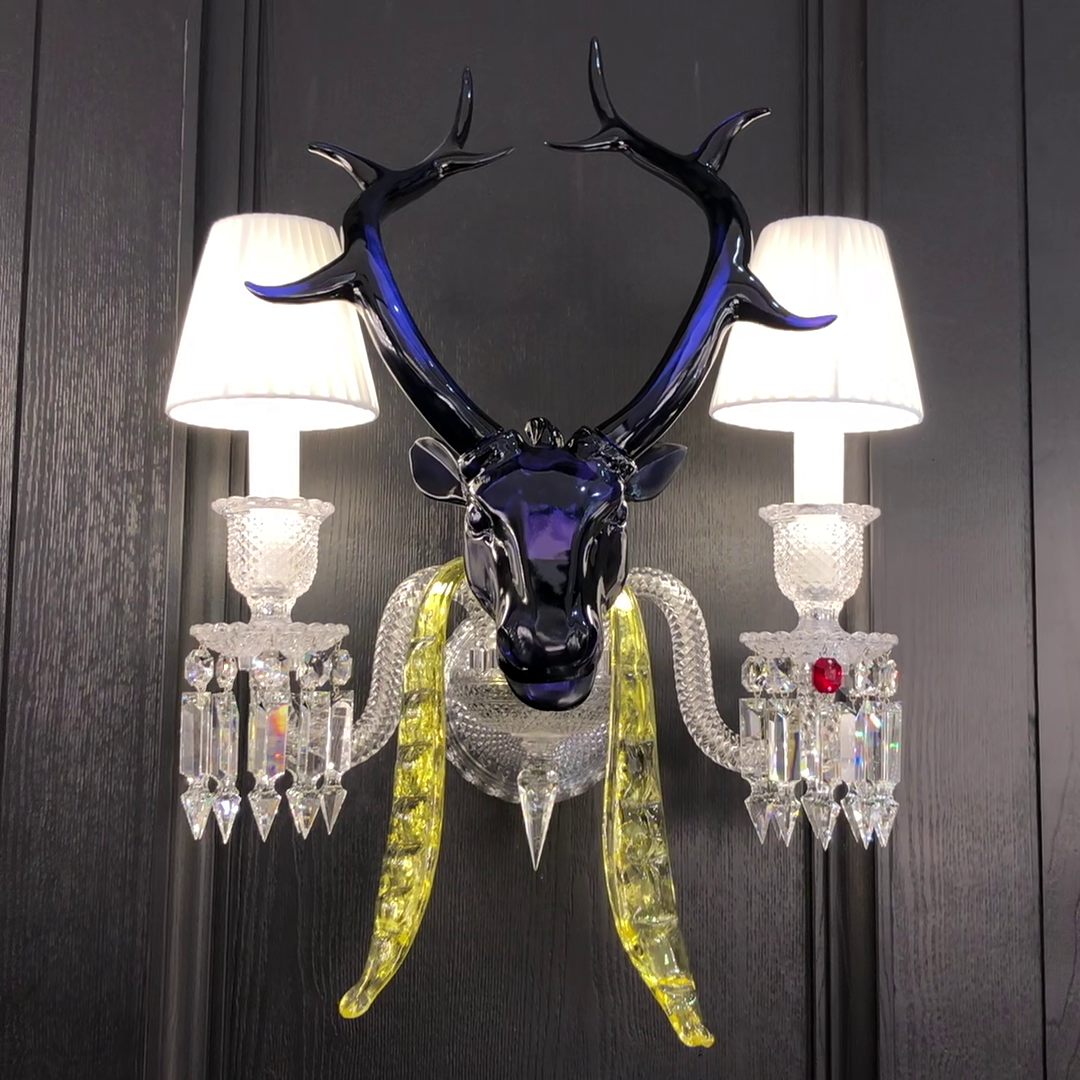 Maria Classic Colorful Candle Branch Blue Deer Crystal Chandelier for Living Room / dining Room
