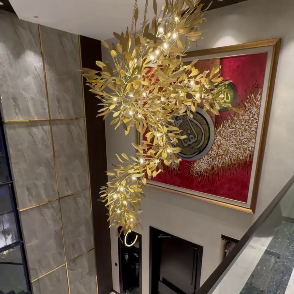 Modern Gold Leaves Tree Chandelier for High-Ceiling