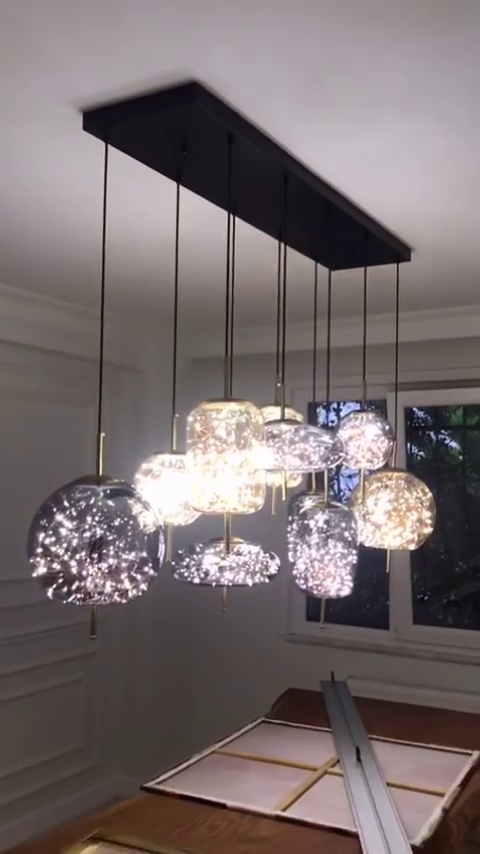 Modern Starry Smoky Gray / amber Glass Shade Chandelier with Rectangular Canopy