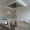 Modern Floating Maple Glass Chandelier with Square Canopy for High-Ceiling
