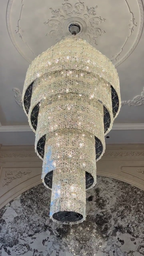 Extra Large Ice Chip Glass Multi-Layer Chandelier for High-Ceiling