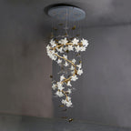 Ceramic Flower Chandelier in Artistic Brass Branch Design