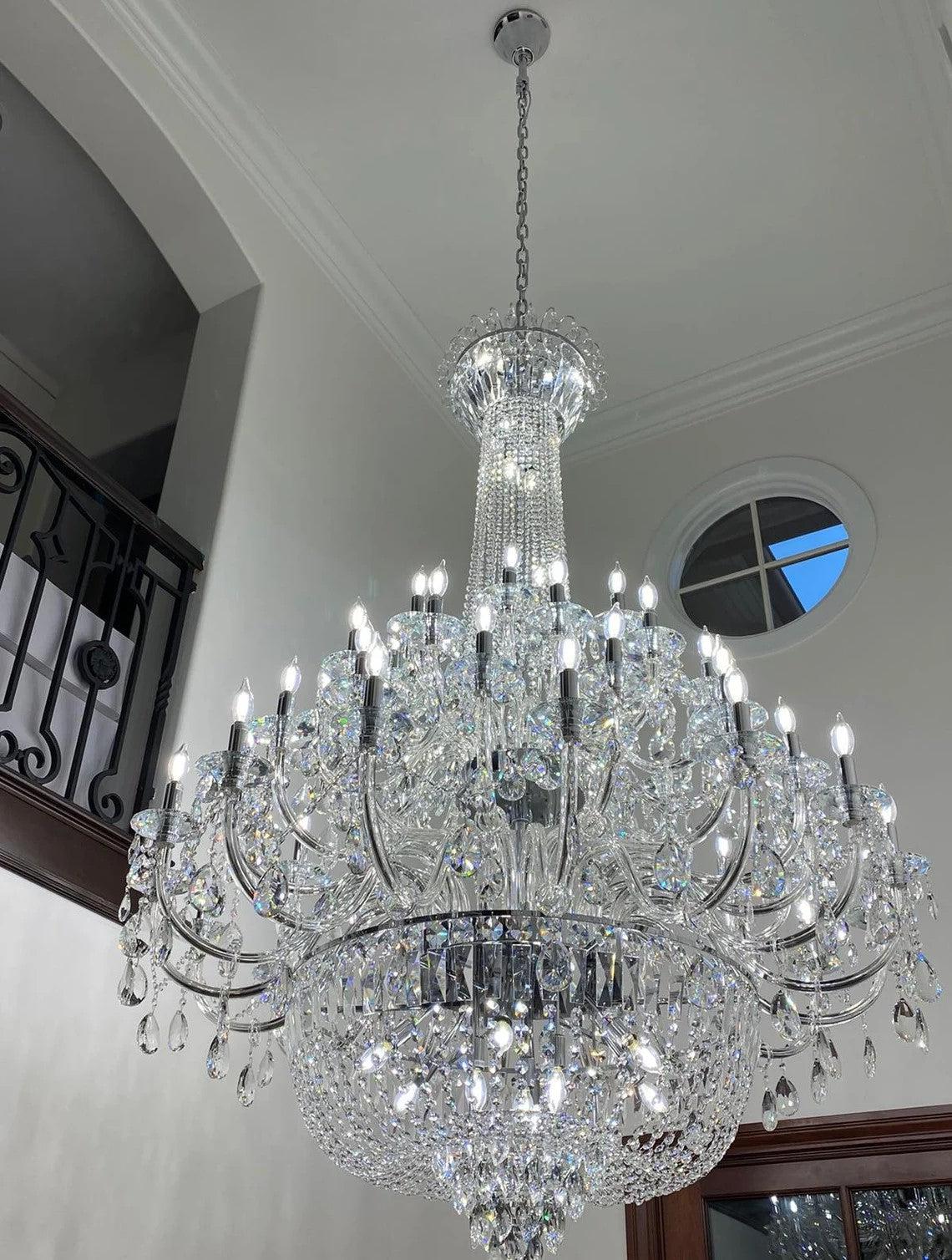 Extra Large European-Style Multi-Layers Candle Luxury Crystal Chandelier Gold Art Foyer / staircase Decorative